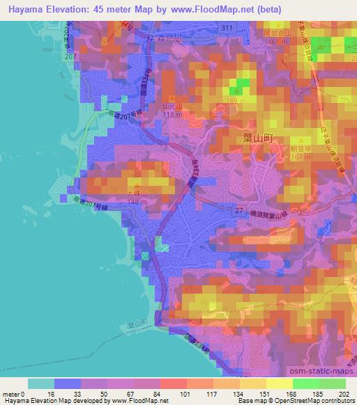 Hayama,Japan Elevation Map