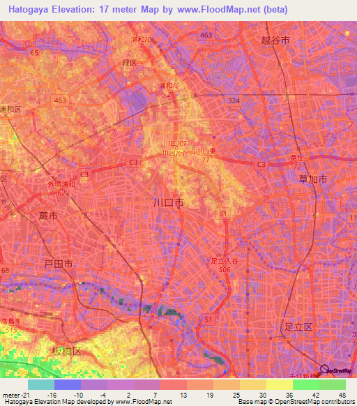 Hatogaya,Japan Elevation Map