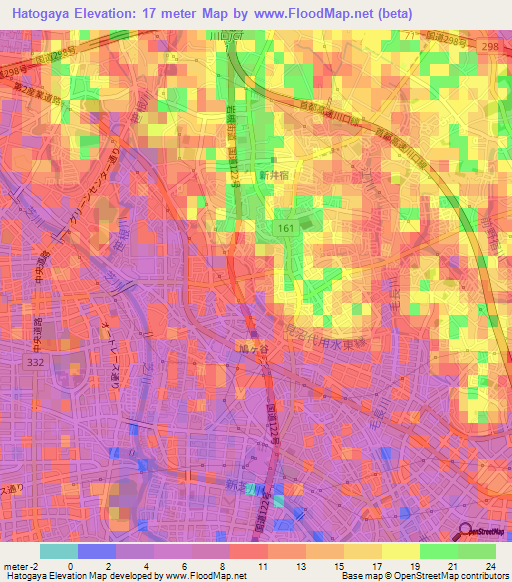 Hatogaya,Japan Elevation Map