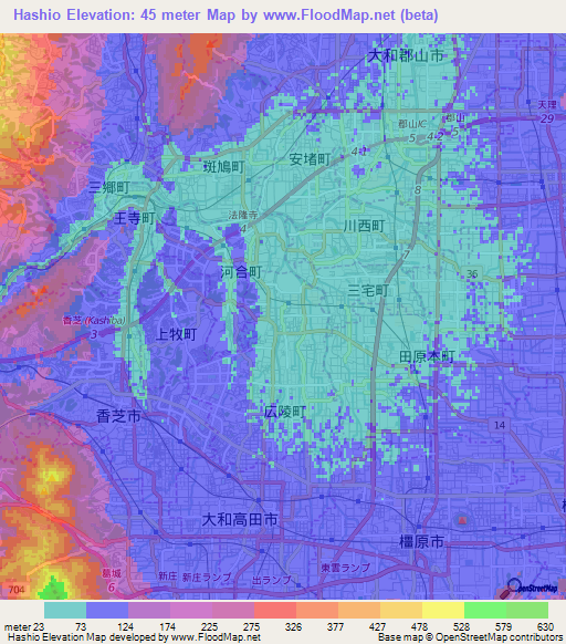 Hashio,Japan Elevation Map