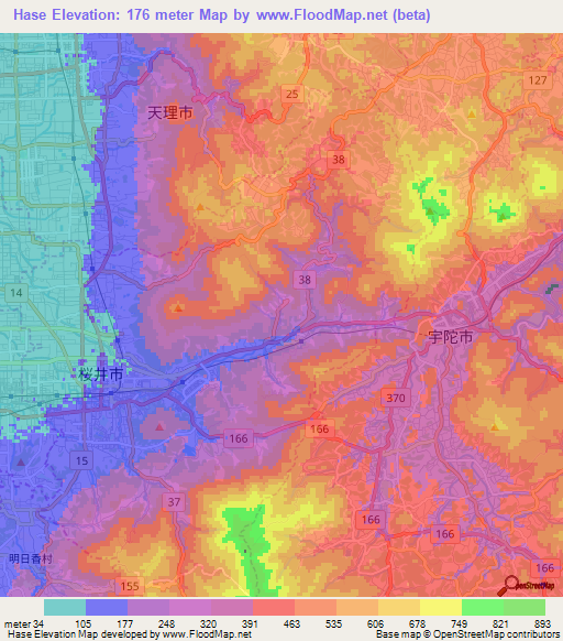 Hase,Japan Elevation Map