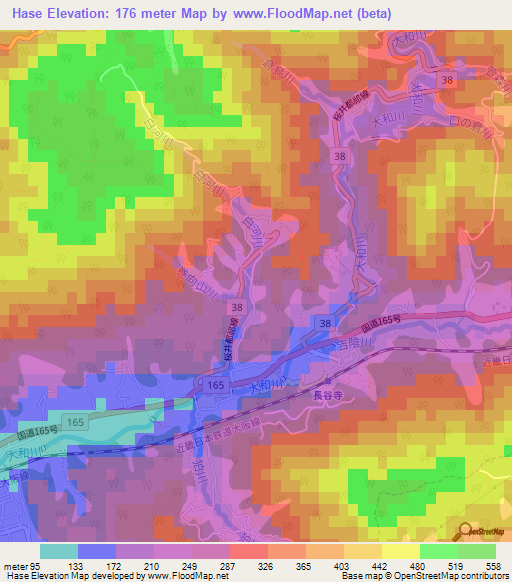 Hase,Japan Elevation Map