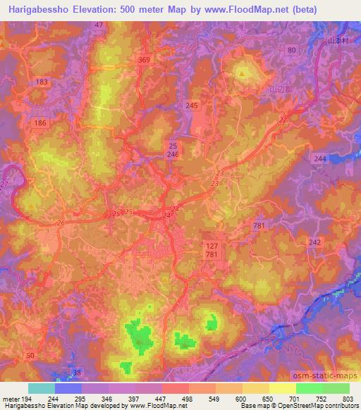 Harigabessho,Japan Elevation Map