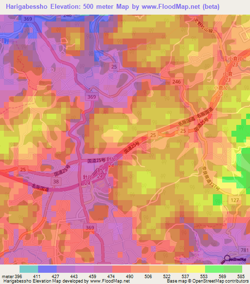 Harigabessho,Japan Elevation Map