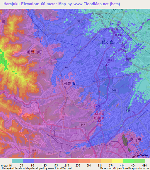 Harajuku,Japan Elevation Map