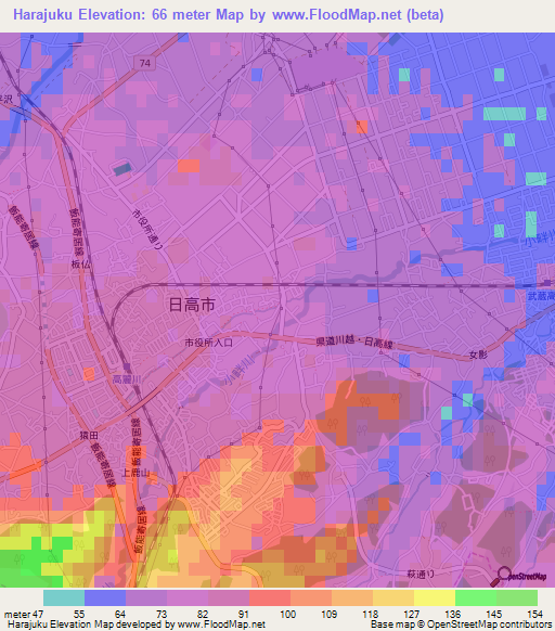 Harajuku,Japan Elevation Map