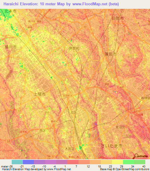 Haraichi,Japan Elevation Map