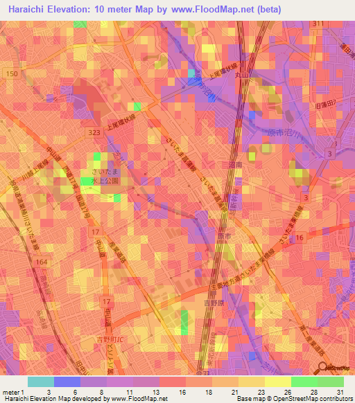 Haraichi,Japan Elevation Map