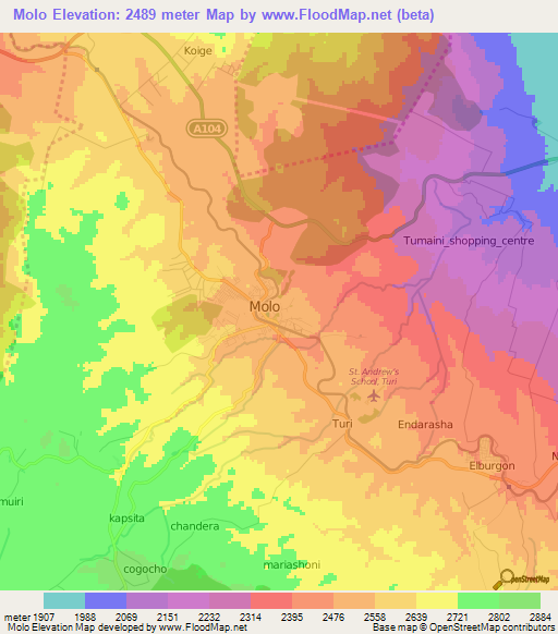 Molo,Kenya Elevation Map