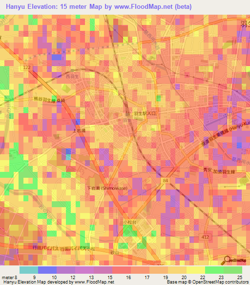 Hanyu,Japan Elevation Map
