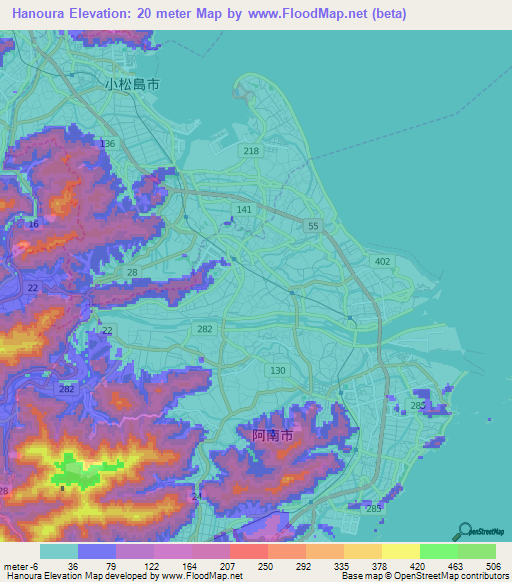 Hanoura,Japan Elevation Map