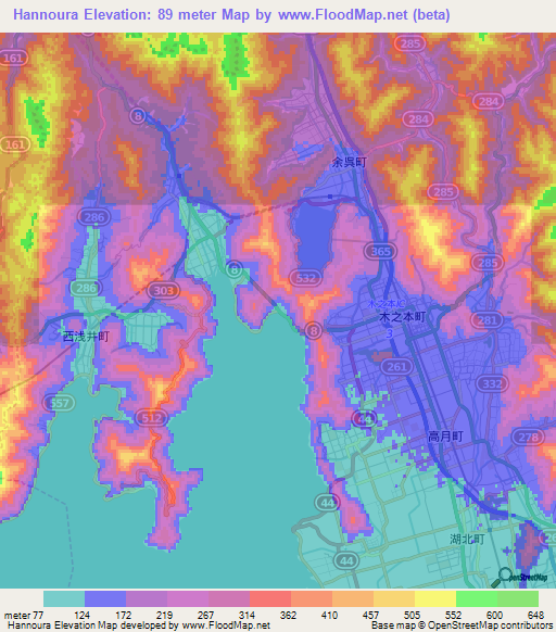 Hannoura,Japan Elevation Map