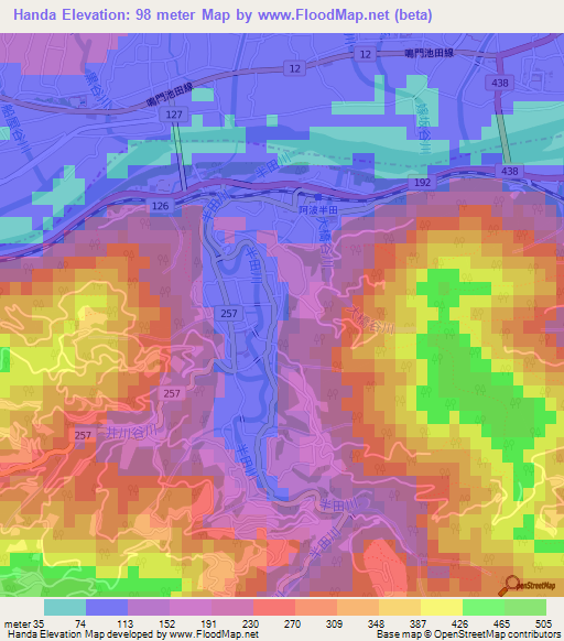 Handa,Japan Elevation Map