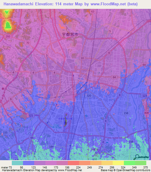Hanawadamachi,Japan Elevation Map