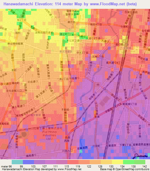Hanawadamachi,Japan Elevation Map