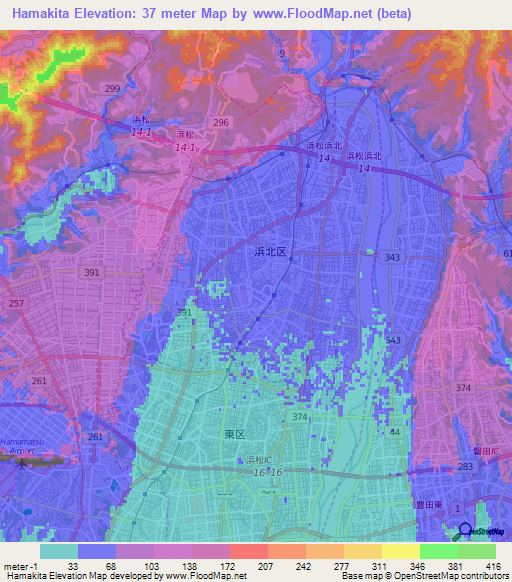 Hamakita,Japan Elevation Map