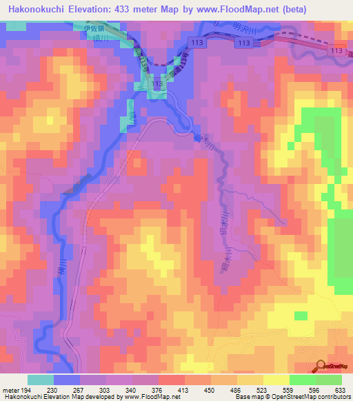 Hakonokuchi,Japan Elevation Map