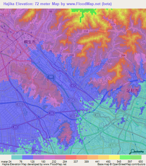 Hajika,Japan Elevation Map