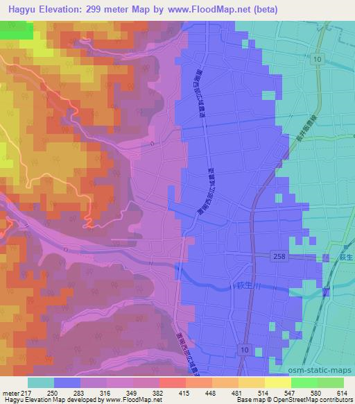 Hagyu,Japan Elevation Map