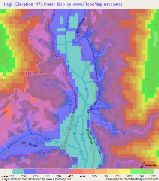 Hagii,Japan Elevation Map