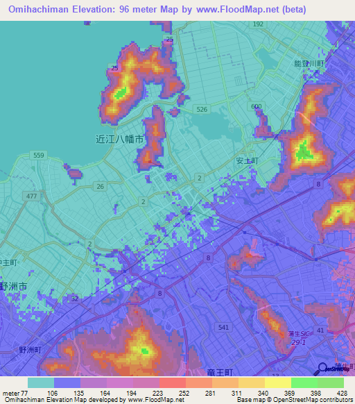 Omihachiman,Japan Elevation Map