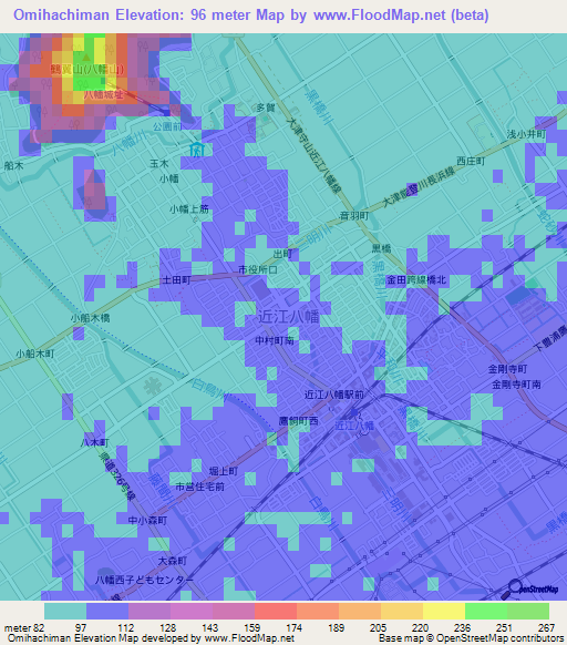 Omihachiman,Japan Elevation Map