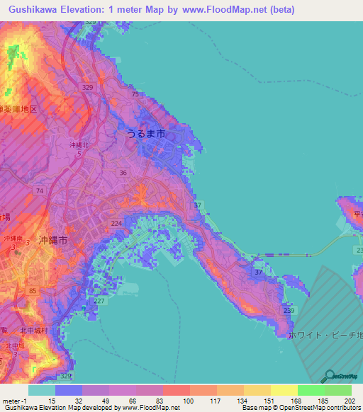 Gushikawa,Japan Elevation Map