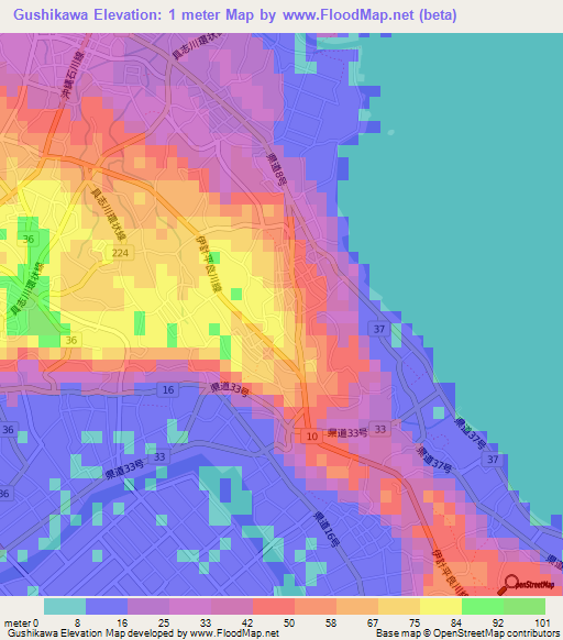 Gushikawa,Japan Elevation Map