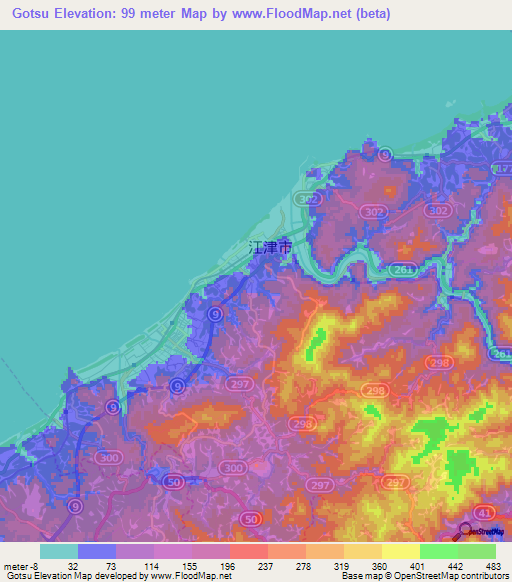 Gotsu,Japan Elevation Map