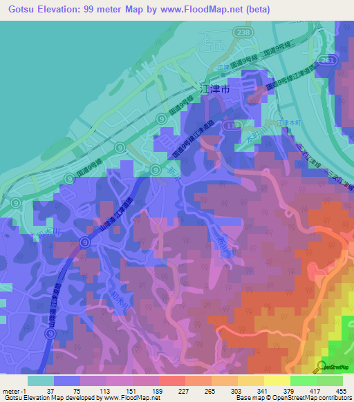 Gotsu,Japan Elevation Map