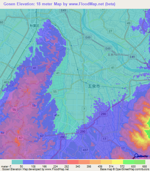 Gosen,Japan Elevation Map