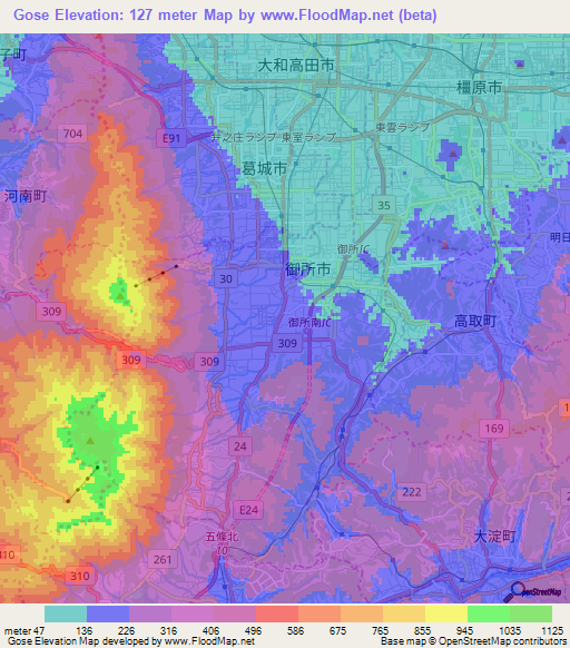 Gose,Japan Elevation Map