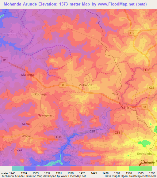 Mohanda Arunde,Kenya Elevation Map