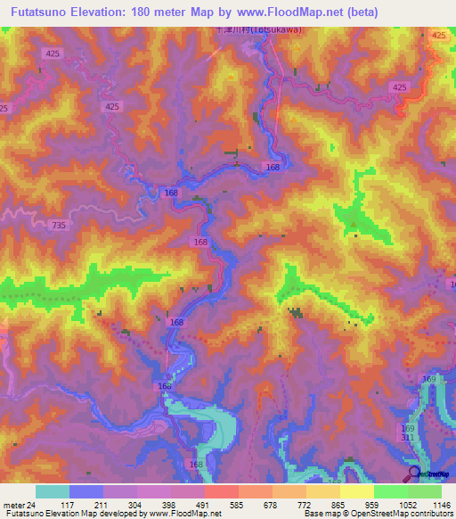 Futatsuno,Japan Elevation Map