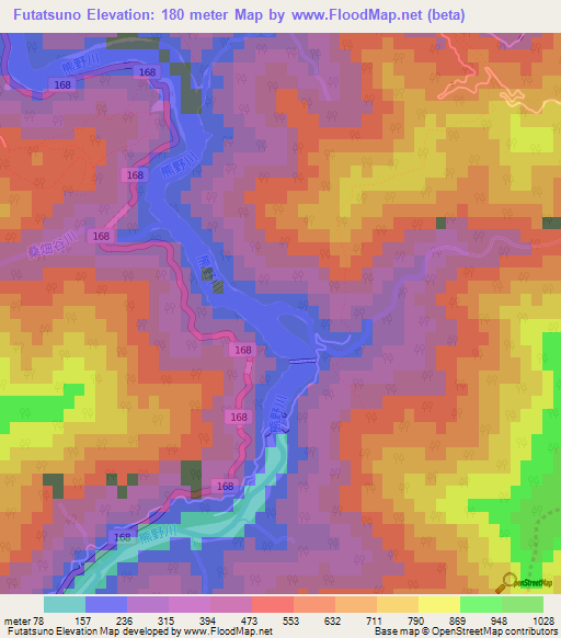 Futatsuno,Japan Elevation Map