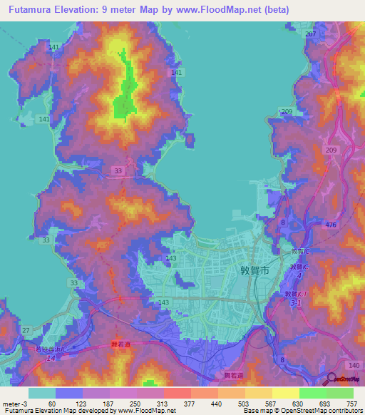 Futamura,Japan Elevation Map