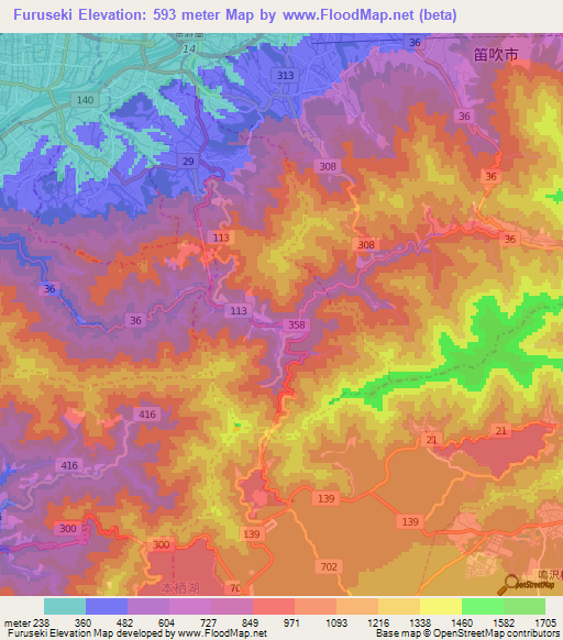 Furuseki,Japan Elevation Map