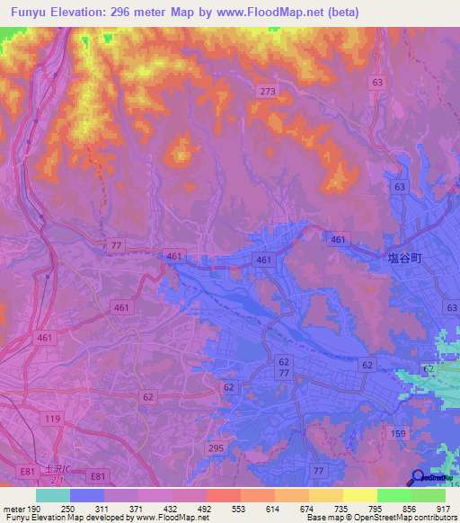 Funyu,Japan Elevation Map