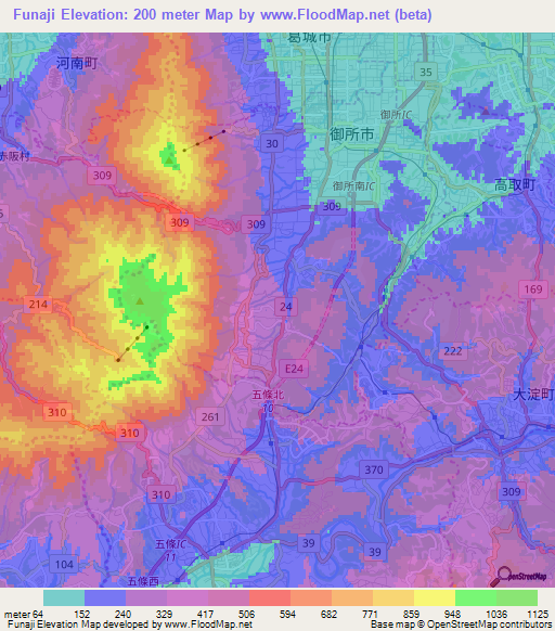 Funaji,Japan Elevation Map