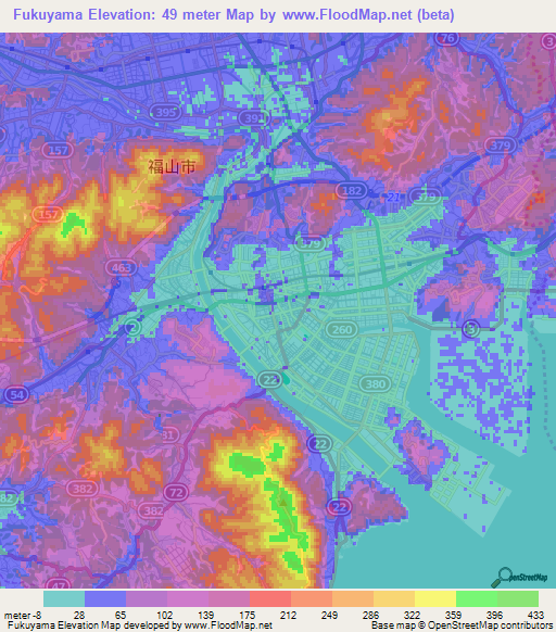 Fukuyama,Japan Elevation Map