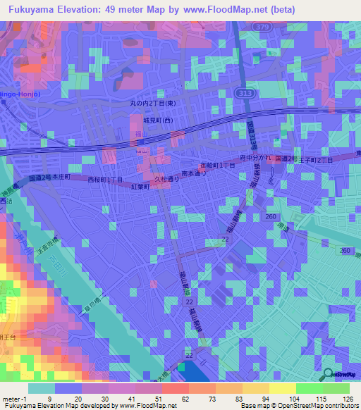 Fukuyama,Japan Elevation Map