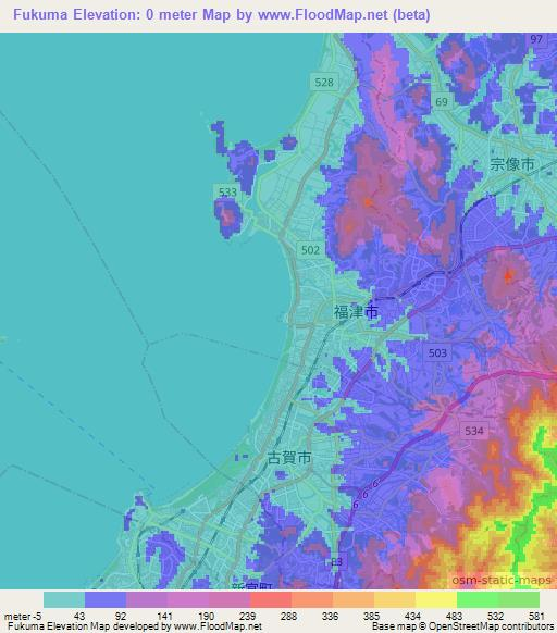 Fukuma,Japan Elevation Map