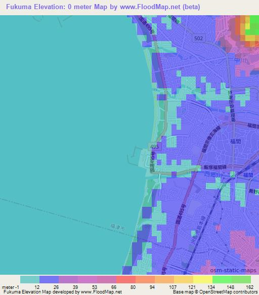 Fukuma,Japan Elevation Map
