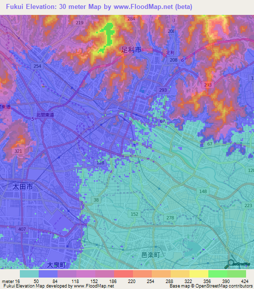 Fukui,Japan Elevation Map