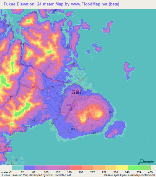 Fukue,Japan Elevation Map