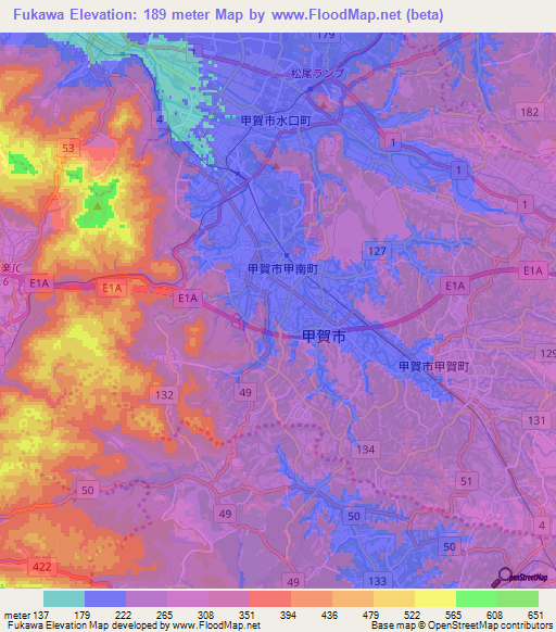 Fukawa,Japan Elevation Map