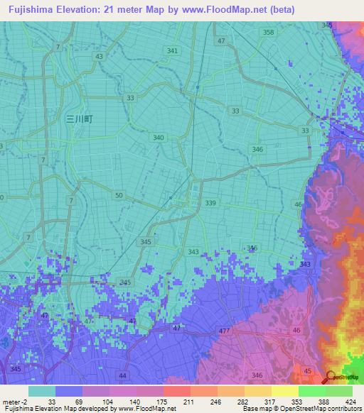 Fujishima,Japan Elevation Map