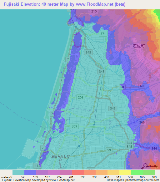 Fujisaki,Japan Elevation Map