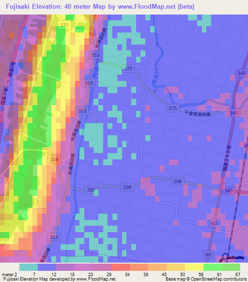 Fujisaki,Japan Elevation Map