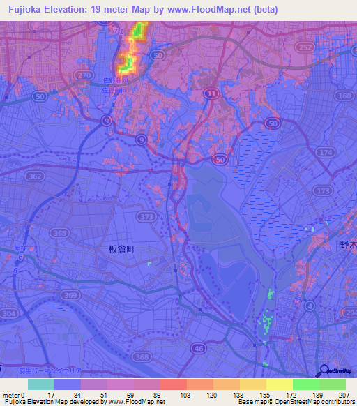 Fujioka,Japan Elevation Map